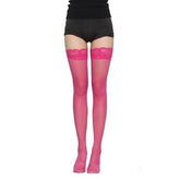Thigh High Silk Net Stockings for Women | Ladies Lace Top Thigh High Stockings-Pink